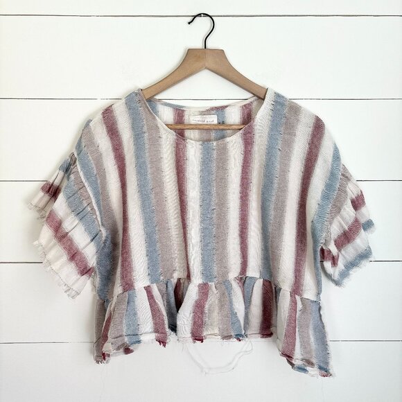 Mustard Seed x Anthropologie striped cropped top with distressing - Picture 1 of 5